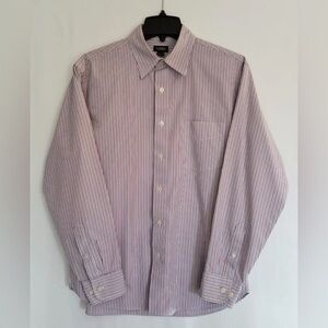 J CREW BLUE WHITE RUST STRIPE STRAIGHT COLLAR COTTON SHIRT SIZE XL